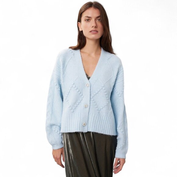 Slate and Willow Long Sleeve V-neck Light Blue Diamond Knit Cardigan | Size M - Picture 3 of 7